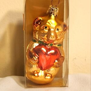 Vintage Blown Glass Teddy Bear Ornament West German Original Unopened Box